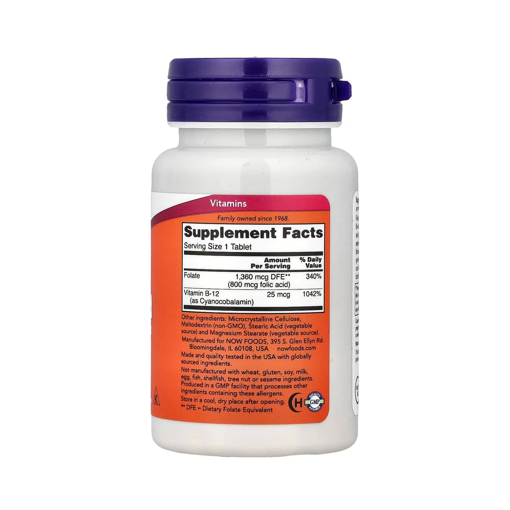 NOW Foods Folic Acid with Vitamin B-12 800 mcg - 250 Tablets