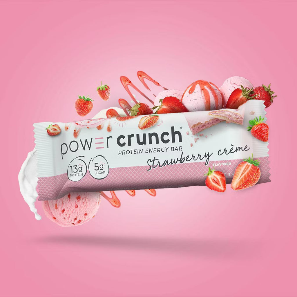 بارات الطاقة من بروتين مصل اللبن بنكهة الفراولة والكريمة من Power Crunch - 13 جرام من البروتين