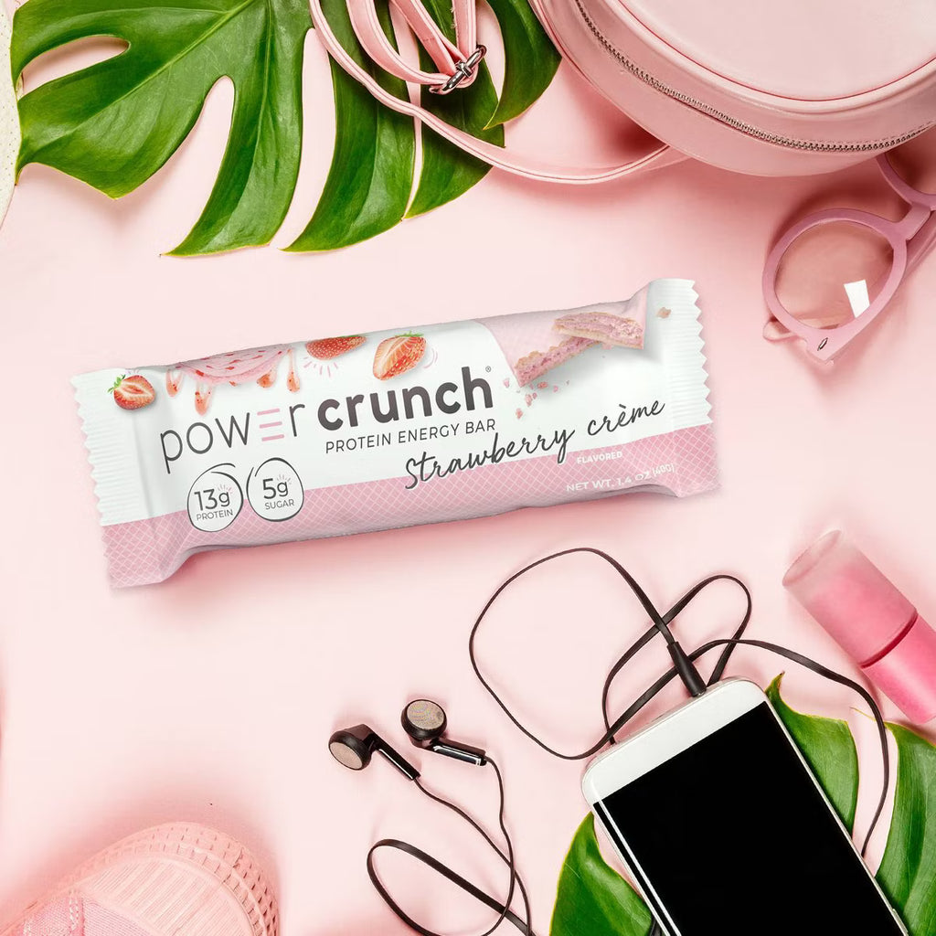 بارات الطاقة من بروتين مصل اللبن بنكهة الفراولة والكريمة من Power Crunch - 13 جرام من البروتين