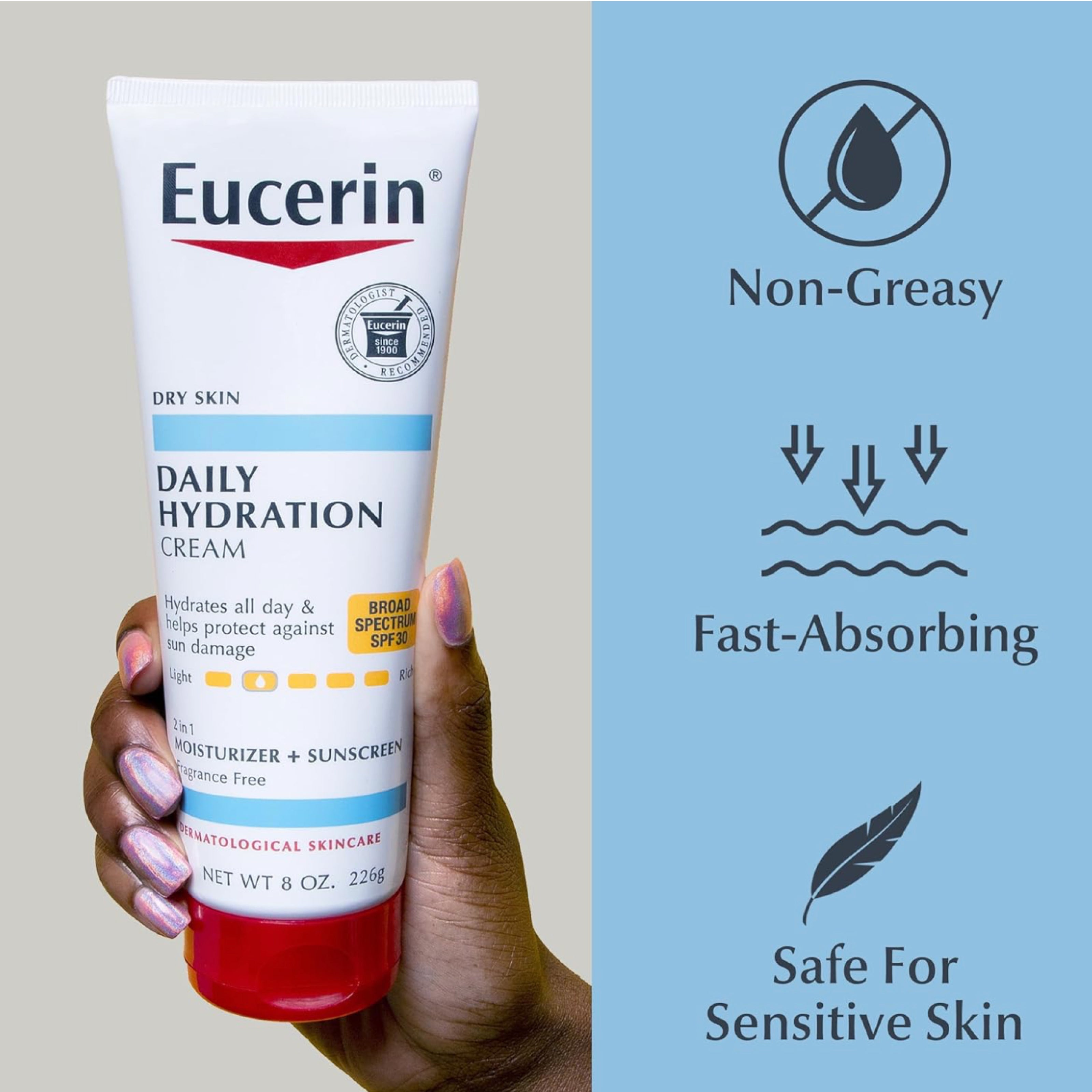 Eucerin Daily Hydrating Body Cream – Moisturizing Skin Care, 226g - Avnzor