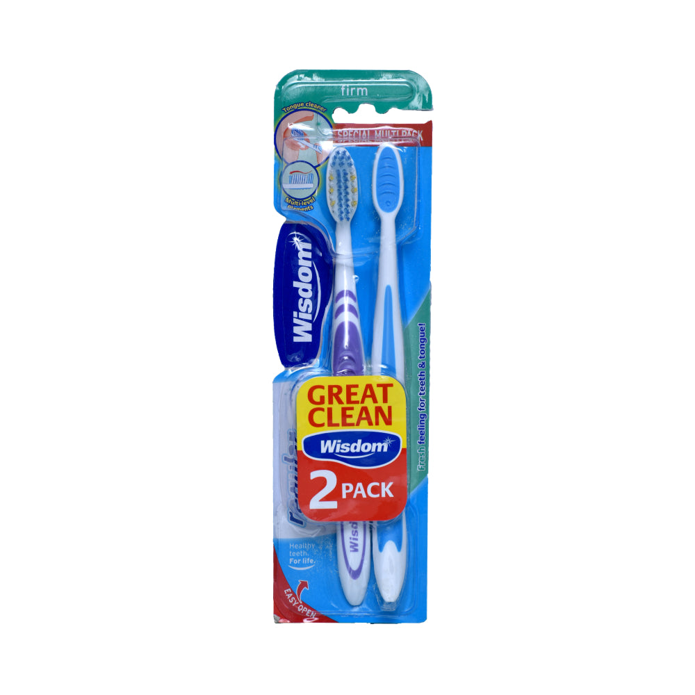 Wisdom Toothbrush 2pc Great Clean Long lasting Freshness Hard