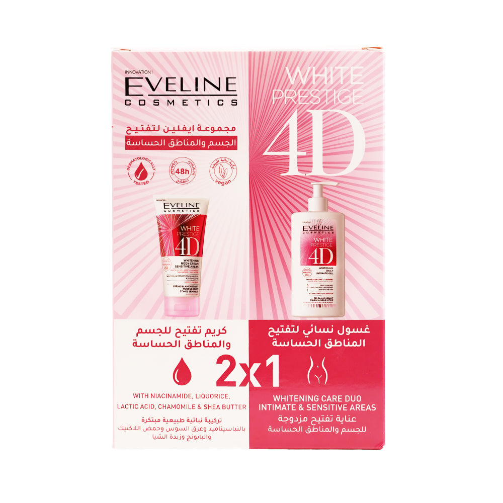 Eveline Intimate Care Set White Prestige 4 D Cream 100ml+ Wash For Lightening The Body and Sensitive Areas 250ml 2×1