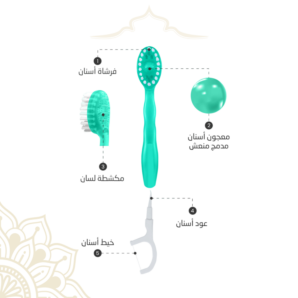 فرشاة أسنان ومعجون أسنان وخيط أسنان Orashine 10 قطع 5 في 1 أخضر