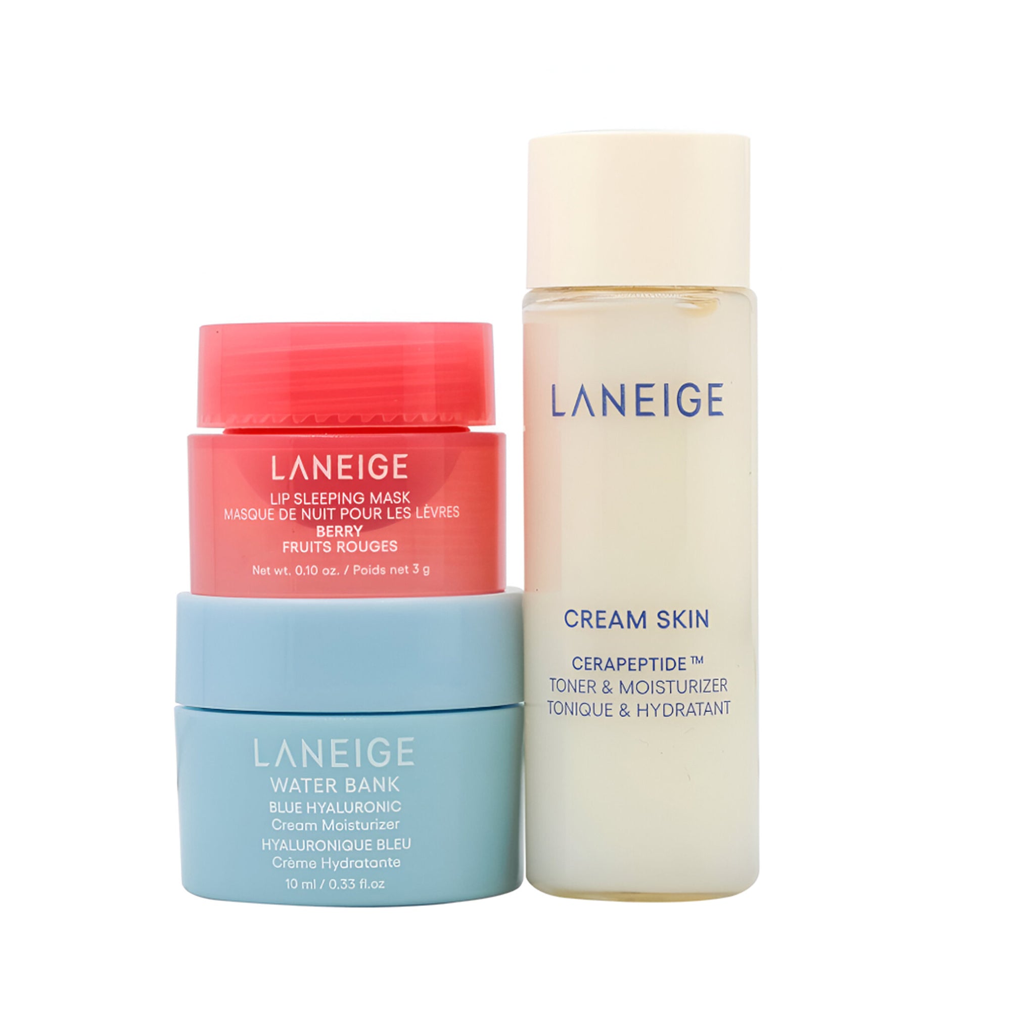 مجموعة العناية بالبشرة من لانيج (Laneige) - نسخة مصغرة | مجموعة مستحضرات التجميل الكورية المرطبة للسفر - 3 قطع