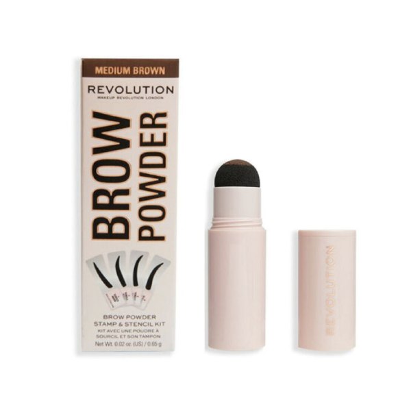 Revolution eyebrow powder stamp & stencil kit medium brown 
