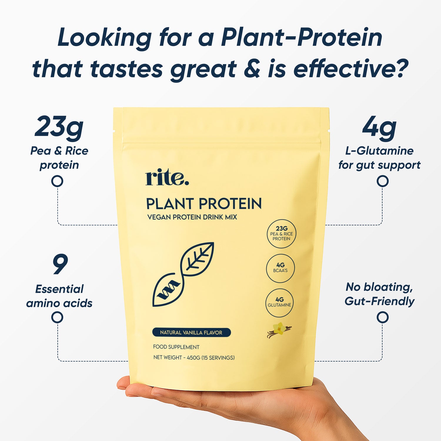 Rite Plant Protein Powder Vanilla Flavor 450g