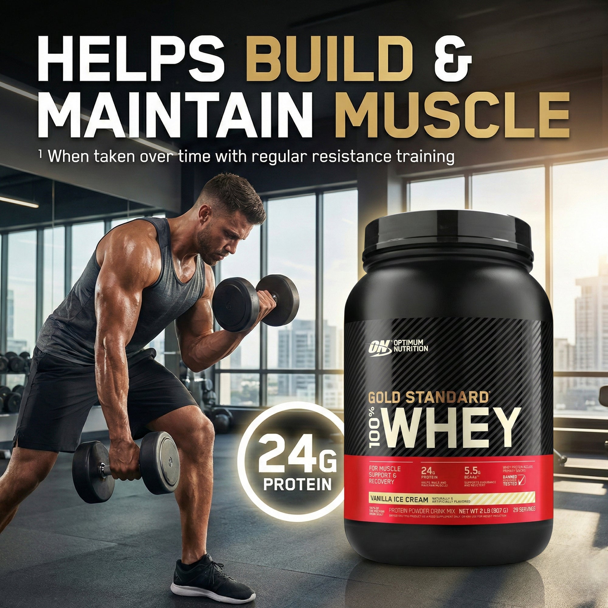 مسحوق بروتين مصل اللبن من أوبتيمن نيوترشن، 2 رطل (بنكهة آيس كريم الفانيليا)