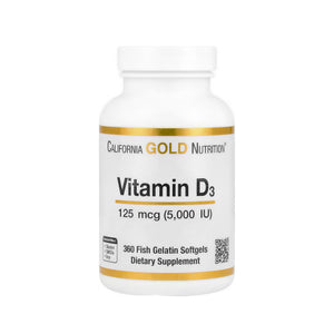 California Gold Nutrition Vitamin D3 5,000 IU (125 mcg) 360 Fish Gelatin Softgels