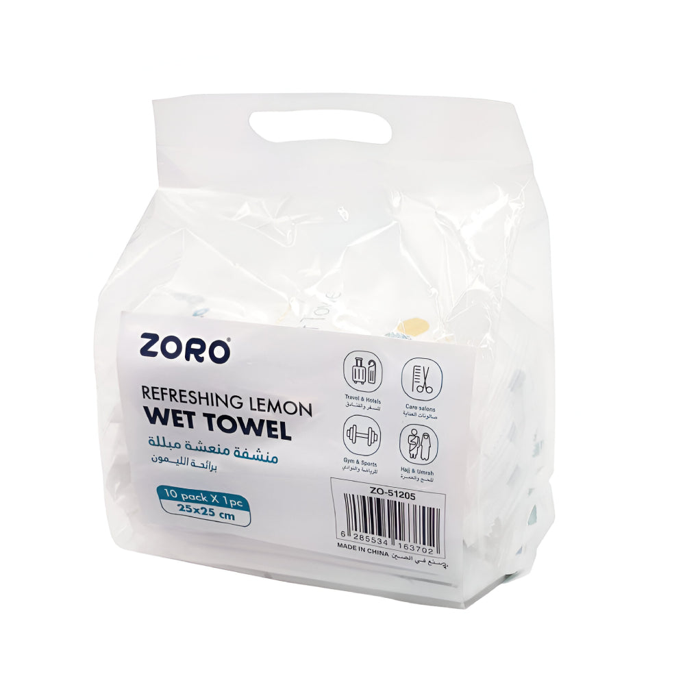Zoro  Towel 10pc Refreshing Wet With Lemon Scent 25 x 25cm