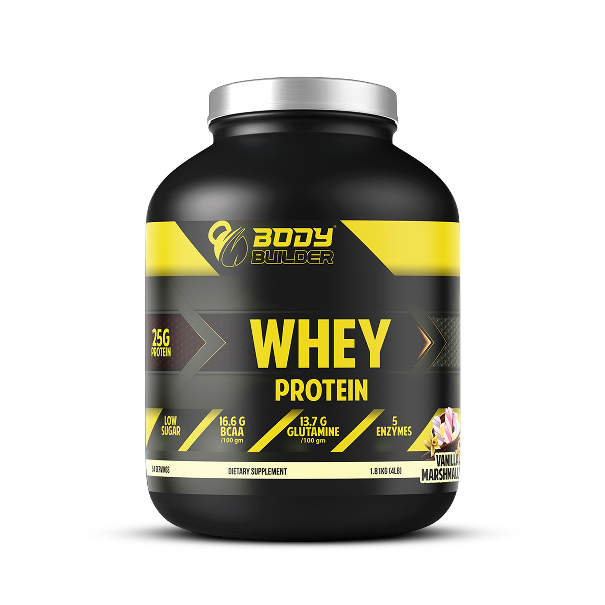 مسحوق بروتين مصل اللبن من Body Builder – نكهة الفانيليا والمارشميلو، 4 أرطال (1.81 كجم)