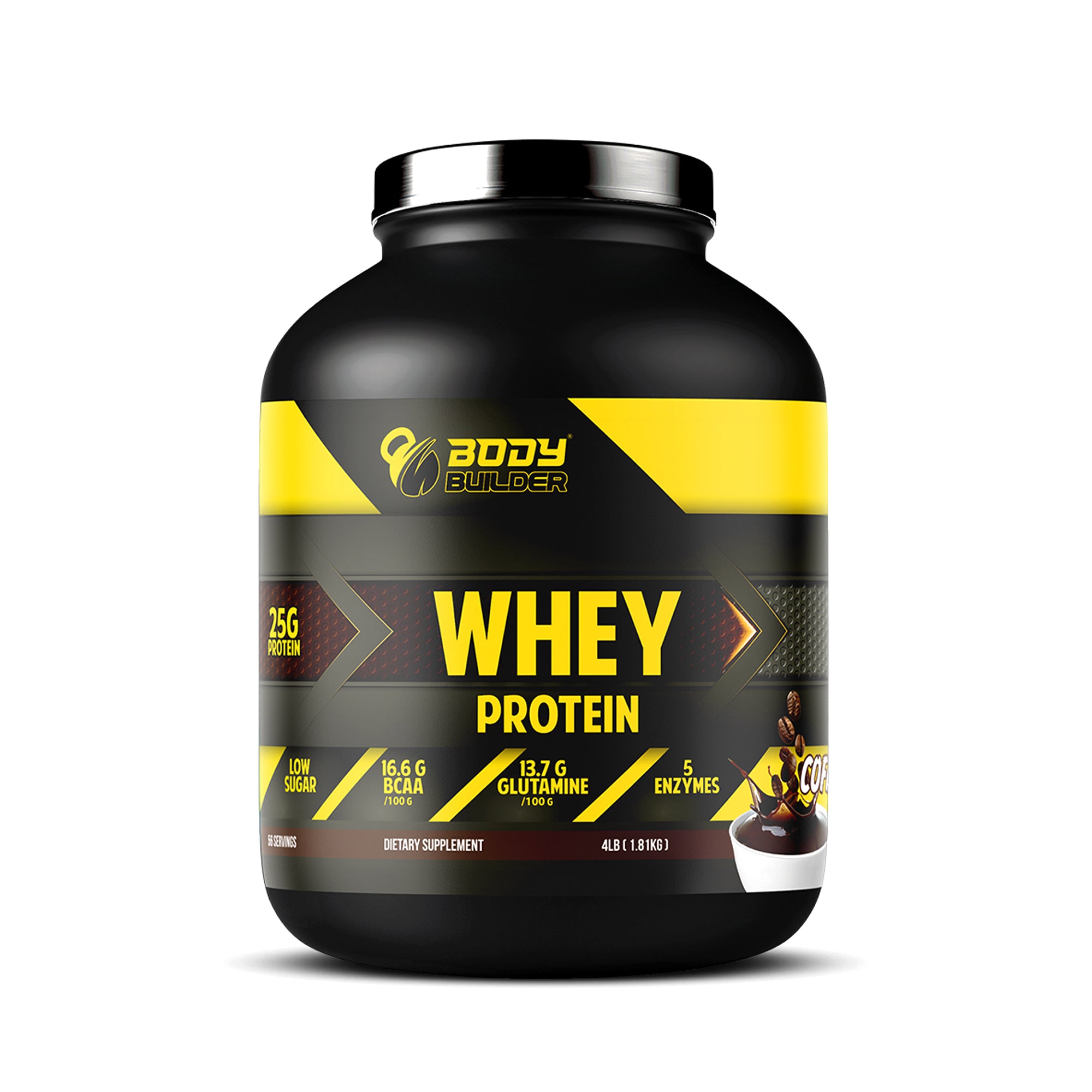 Body Builder Whey Protein Powder – Coffee Flavor, 4 lbs (1.81 kg)