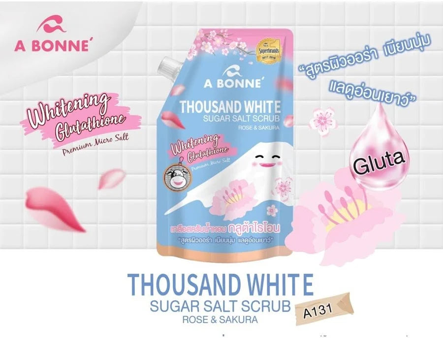 مقشر السكر والملح الأبيض من Bonne Thousand – الورد والساكورا 350 جرام