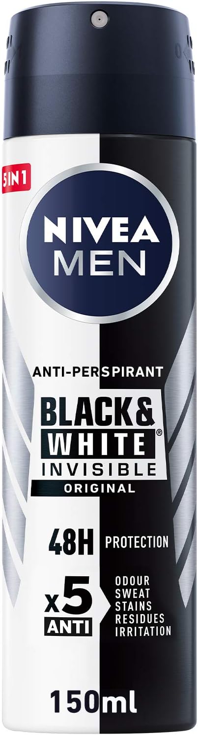Nivea Men Antiperspirant Spray For Men 48H Protection Black & White Invisible Original 150 Ml