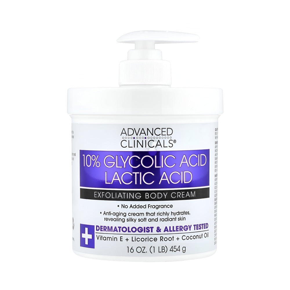 Advanced Clinicals Advanced Clinicals Body Exfoliating Cream 454g 10% Glycolic Acid & Lactic Acid