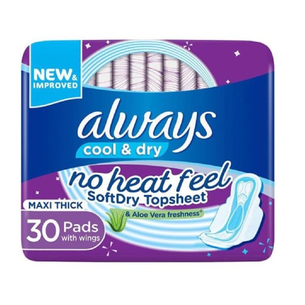 Always Always Pads 30Pads Maxi Thick Cool & Dry Large With Wings Purple