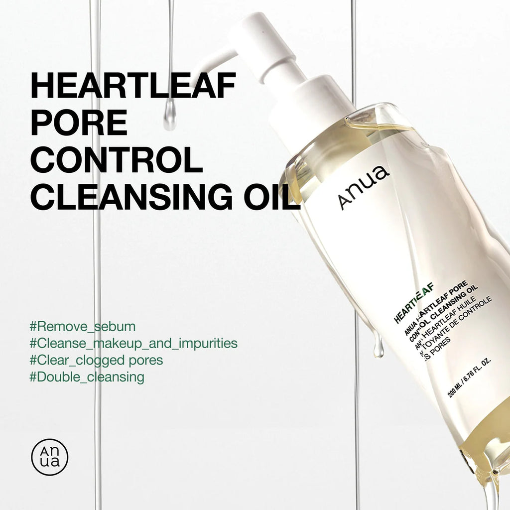 زيت تنظيف Anua Heartleaf Pore Control – مزيل مكياج كوري لطيف للبشرة الحساسة 200 مل