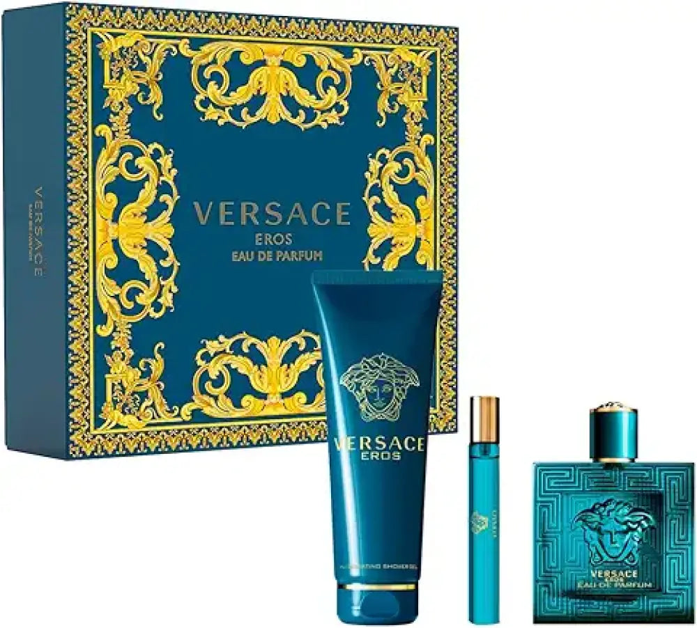Versace Eros 3Pcs Gift Set (Men) Edp 100ml + Sample Travel Edp 10ml + Shower Gel 150ml