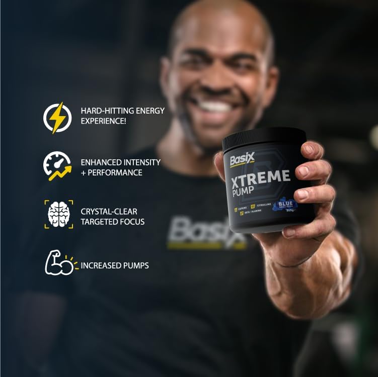 Basix Xtreme Pump Pre-Workout Supplement - Blue Razz Rush 330g