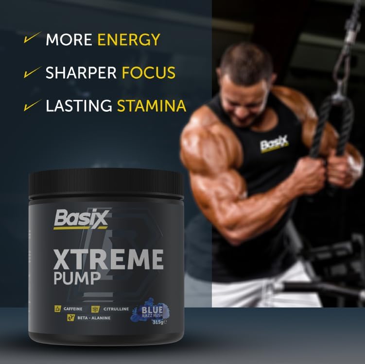 Basix Xtreme Pump Pre-Workout Supplement - Blue Razz Rush 330g