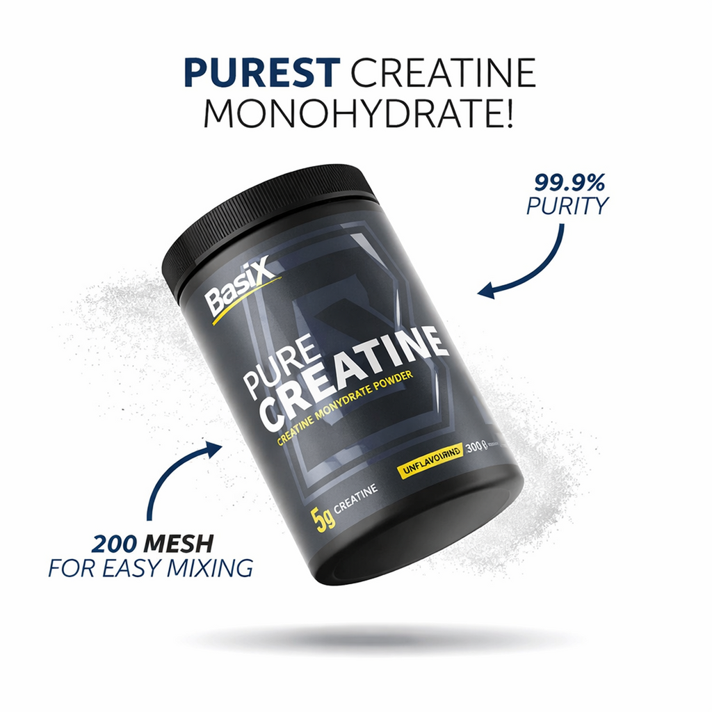 Basix Pure Creatine Monohydrate – 5g Unflavored Performance Supplement
