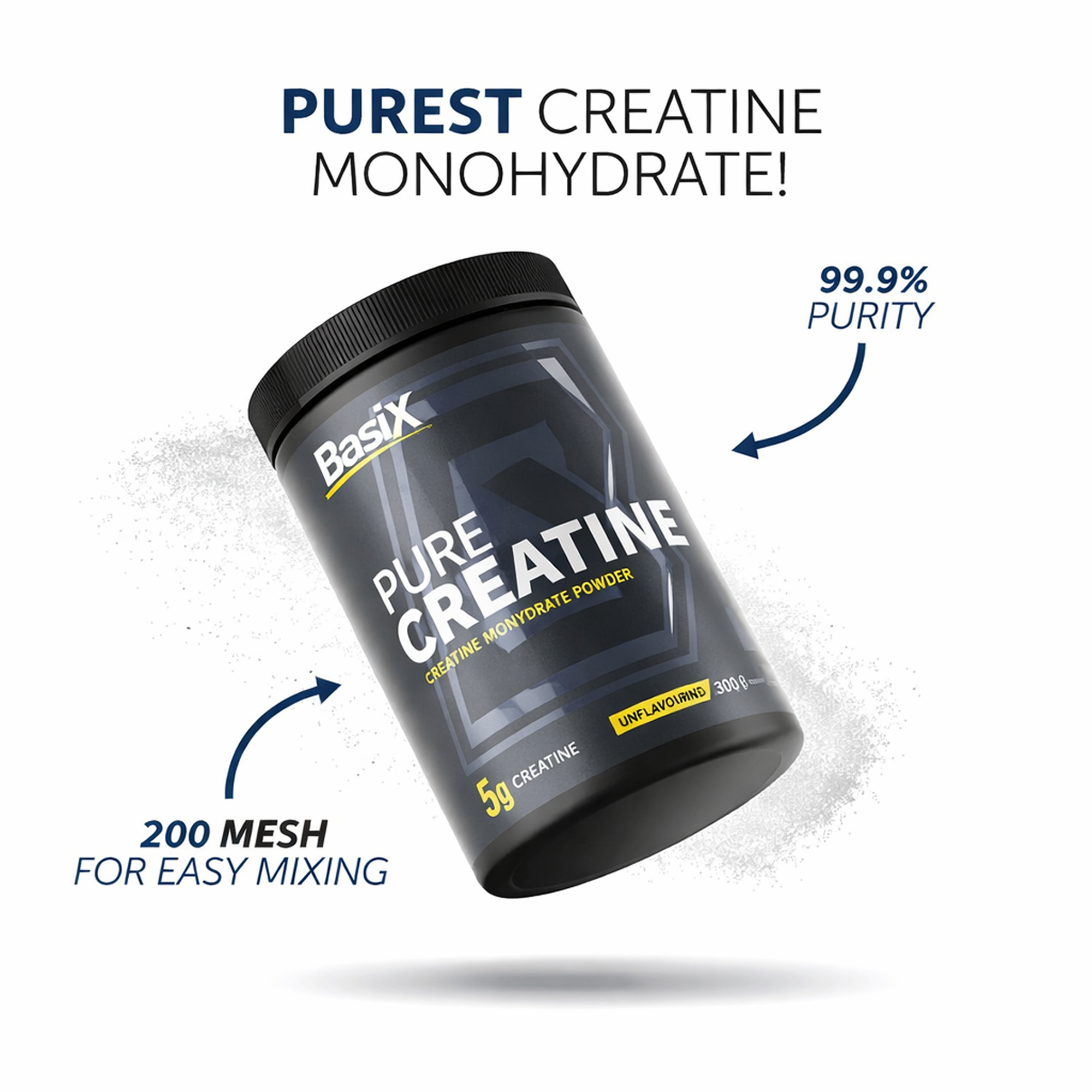 Basix Pure Creatine Monohydrate – 5g Unflavored Performance Supplement