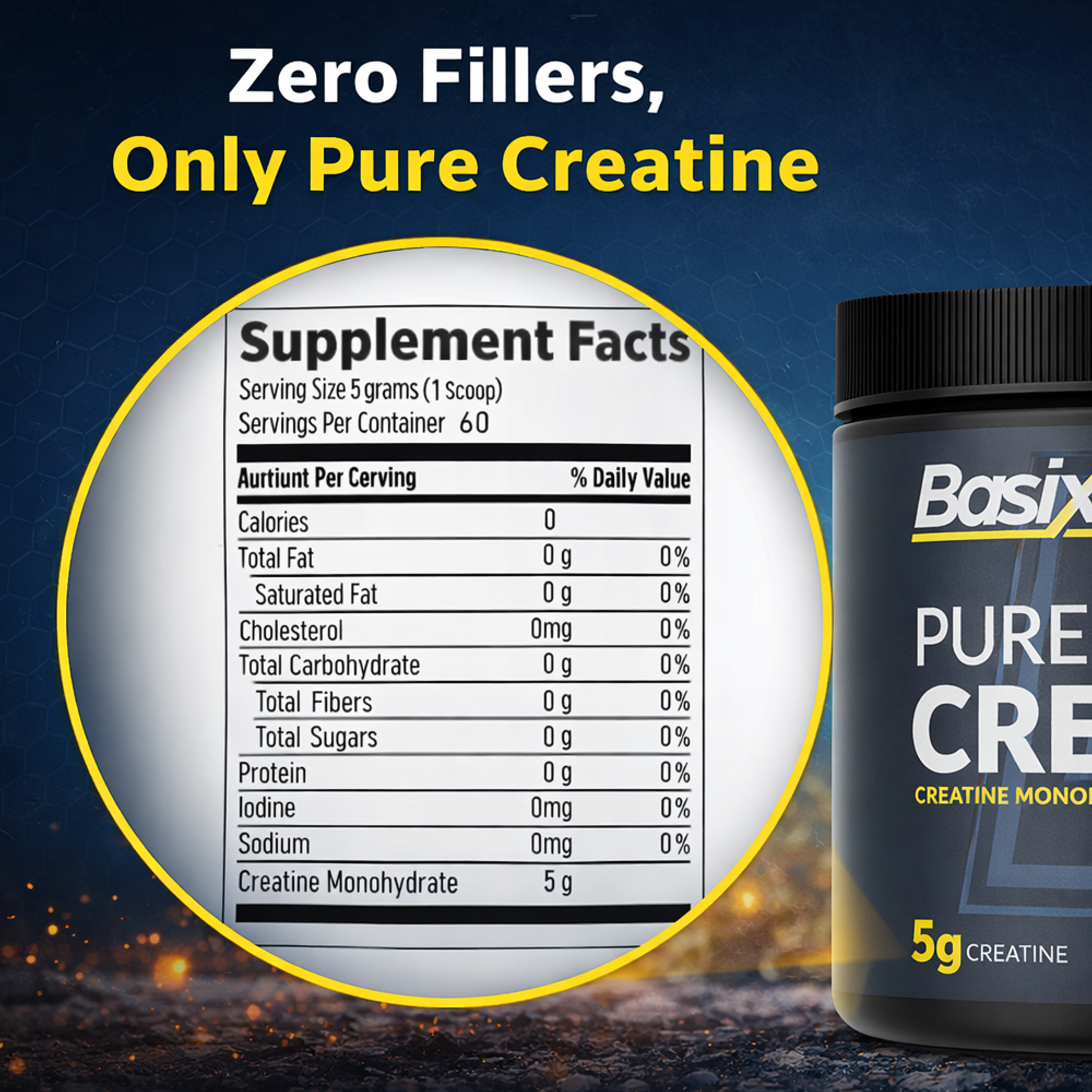 Basix Pure Creatine Monohydrate – 5g Unflavored Performance Supplement
