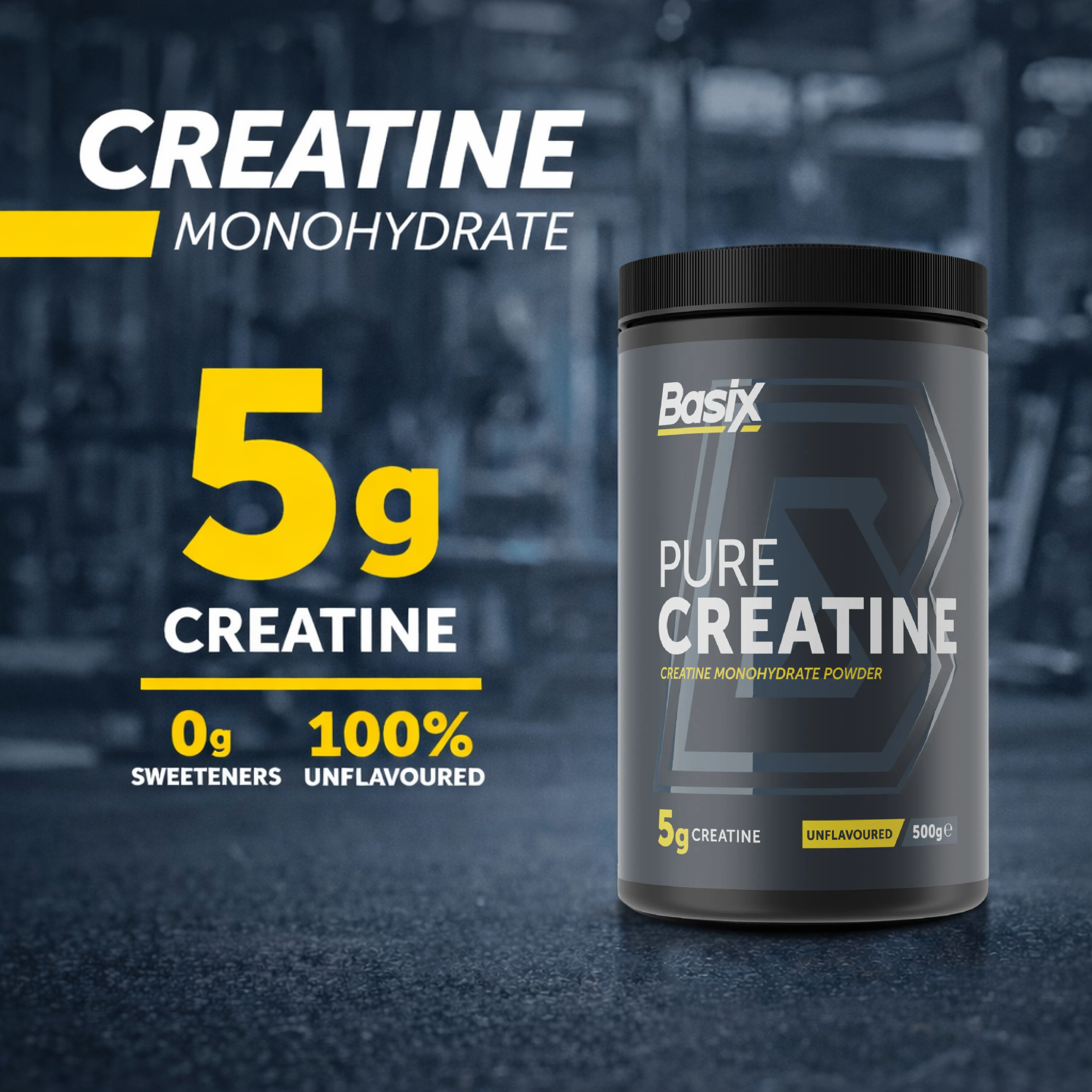 Basix Pure Creatine Monohydrate – 5g Unflavored Performance Supplement