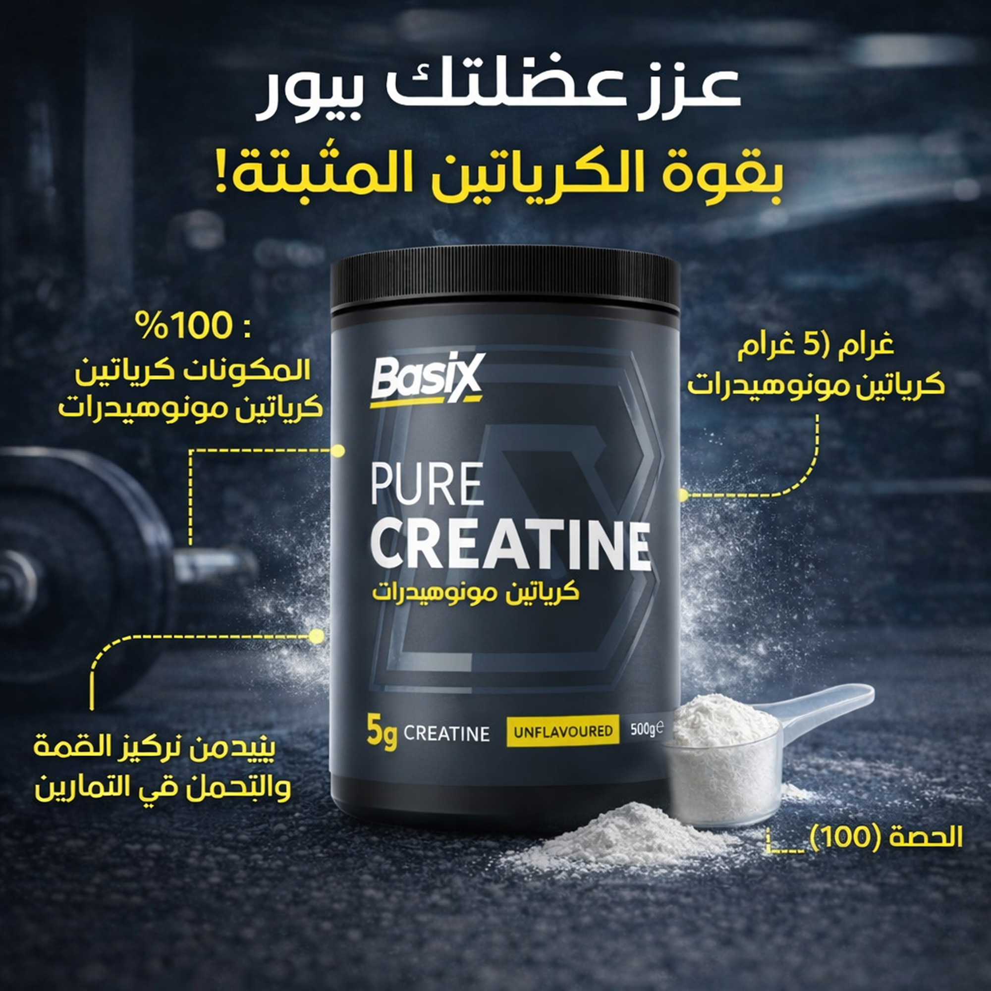 Basix Pure Creatine Monohydrate – 5g Unflavored Performance Supplement