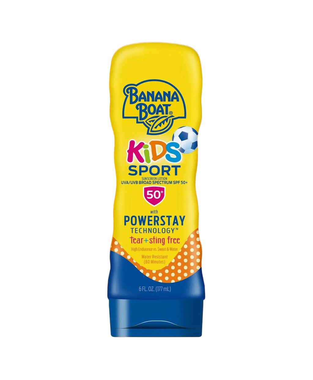 Banana Boat Kids Sport sunscreen bottle on an orange background