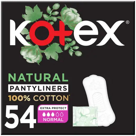 Kotex Natural 100% Cotton Panty Liners – Normal Size, 54 Count