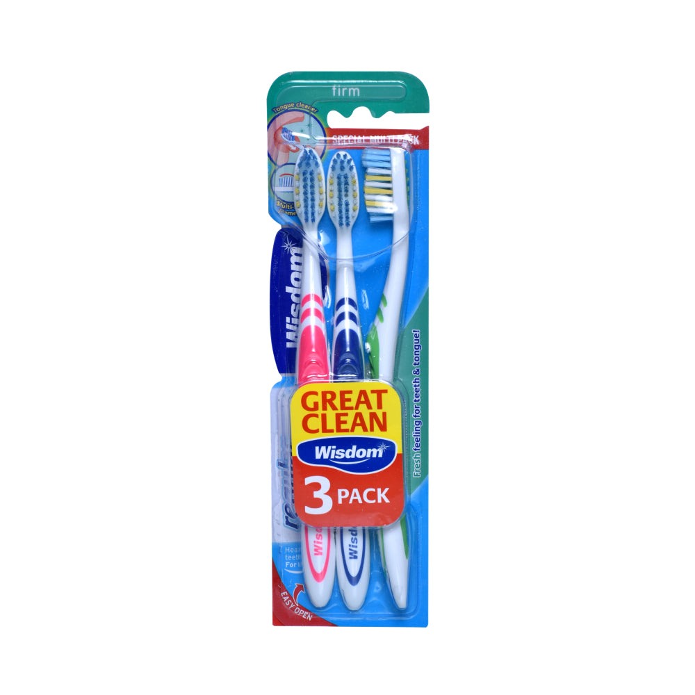 Wisdom Toothbrush 3pc Great Clean Long lasting Freshness Hard