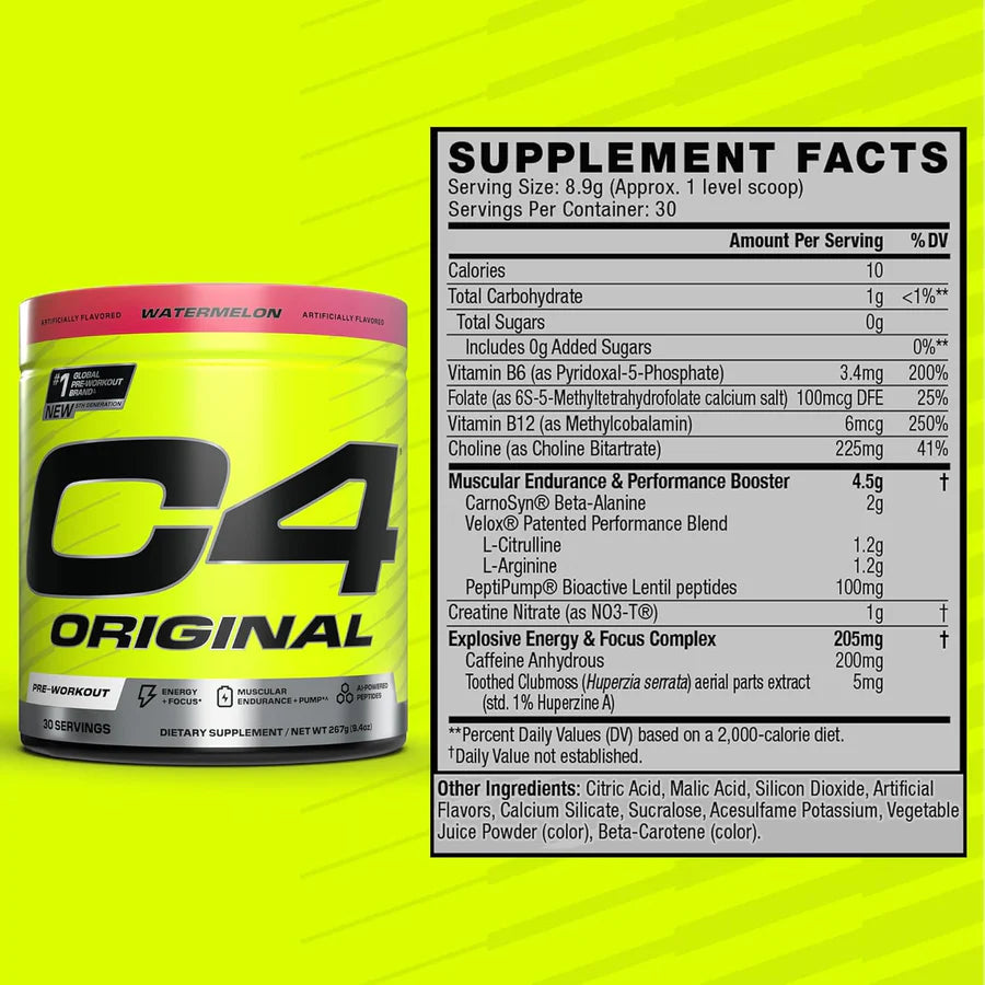 Cellucor C4 Original Pre-Workout Powder - Explosive Energy - Watermelon - 30 Servings 6.9 OZ