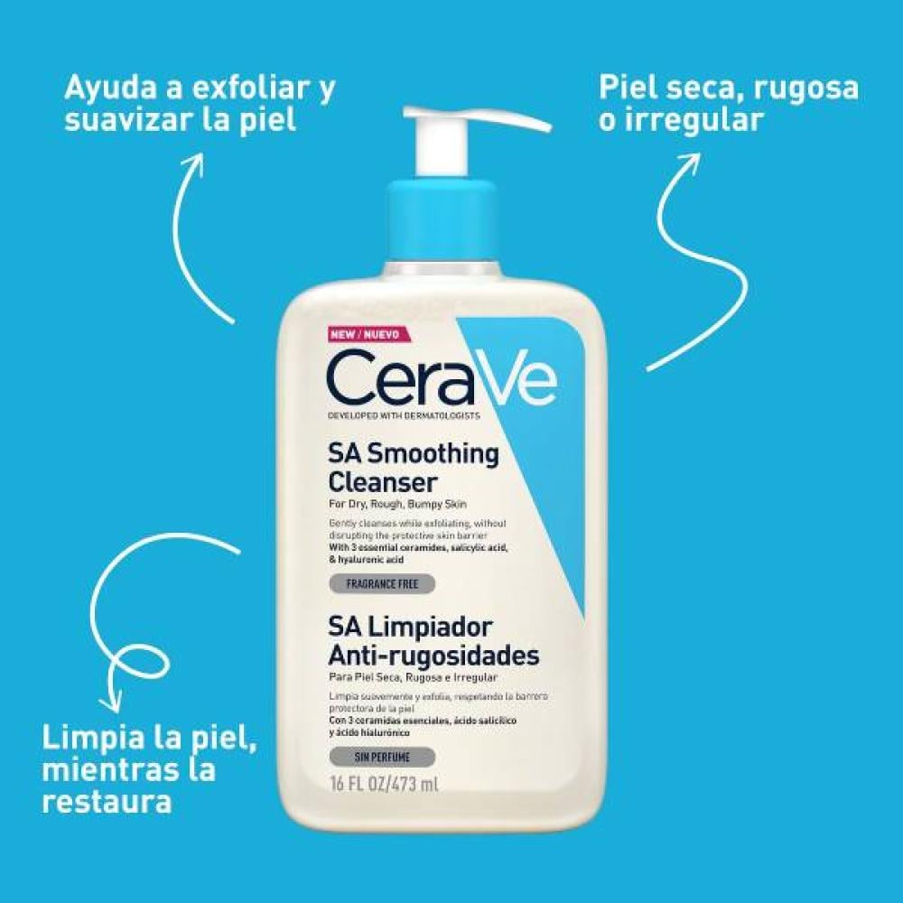 CeraVe SA Smoothing Cleanser – Salicylic Acid Exfoliant for Bumpy Skin
