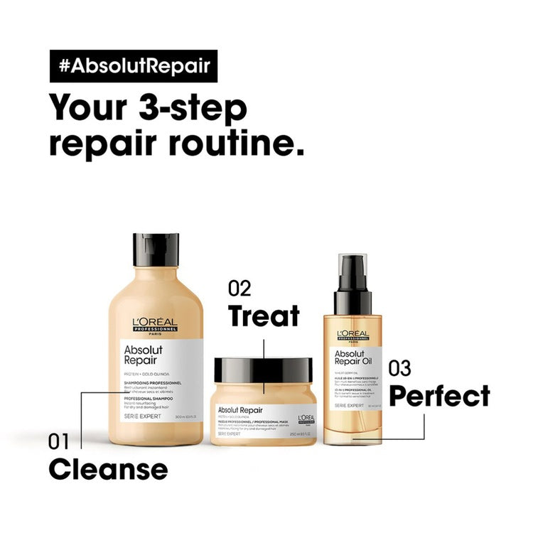 L'Oréal Professionnel Absolut Repair Haircare Gift Set Trio - Shampoo, Repair Masque, Repair Oil