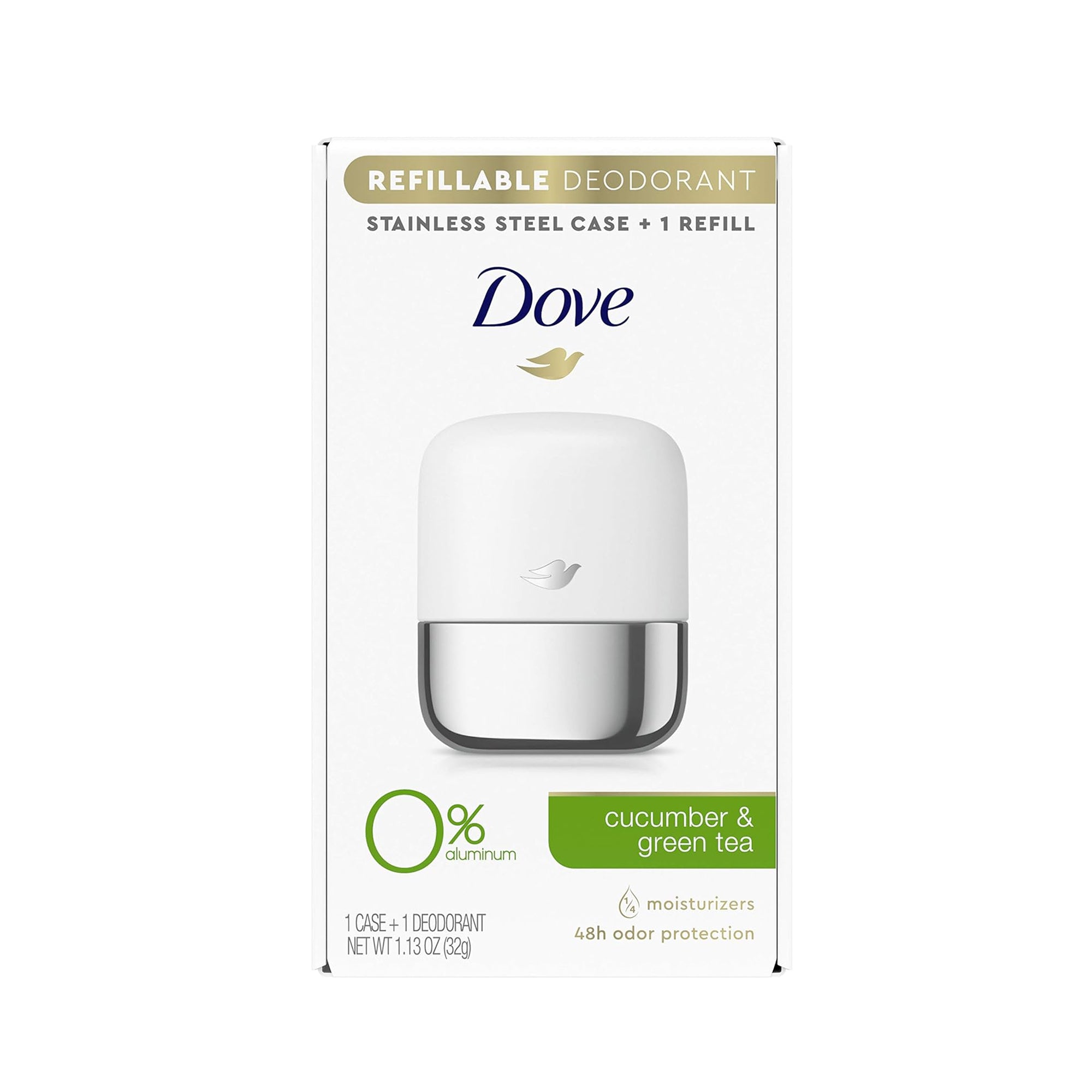 Dove 0% Aluminum Deodorant – Cucumber & Green Tea (Refillable - Starter Kit) 32g