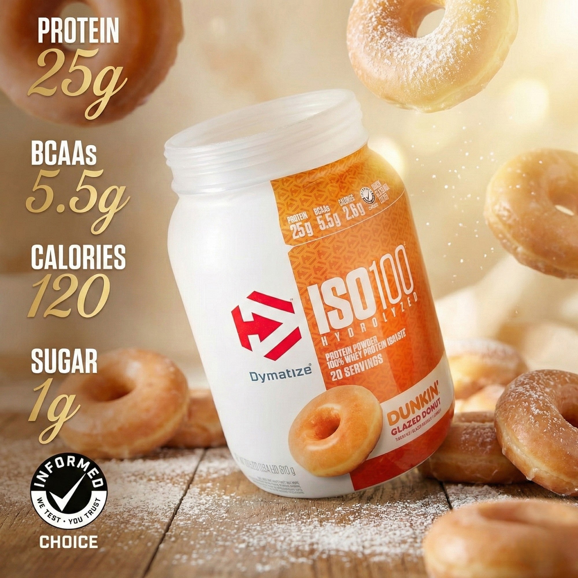 Dymatize ISO 100 Whey Protein Isolate - Dunkin Glazed Donut - 610g