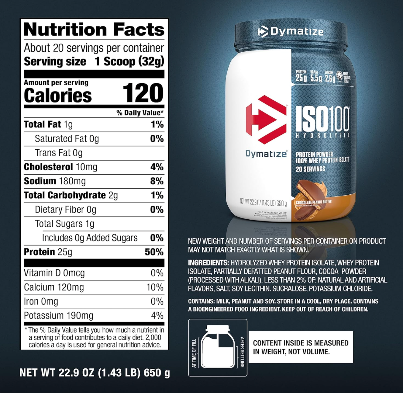 Dymatize ISO 100  Chocolate Peanut Butter 650g 20 Serving