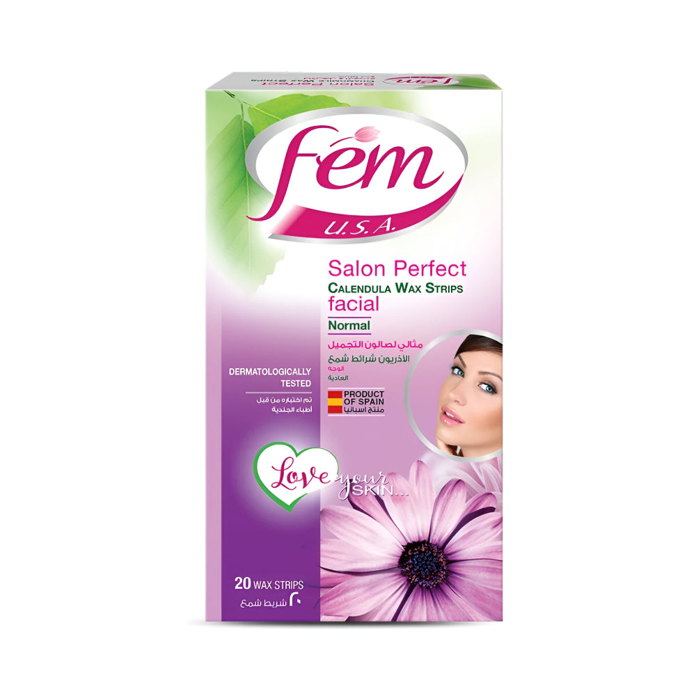 Fem face hair removal wax strips 20pc for sensitive skin