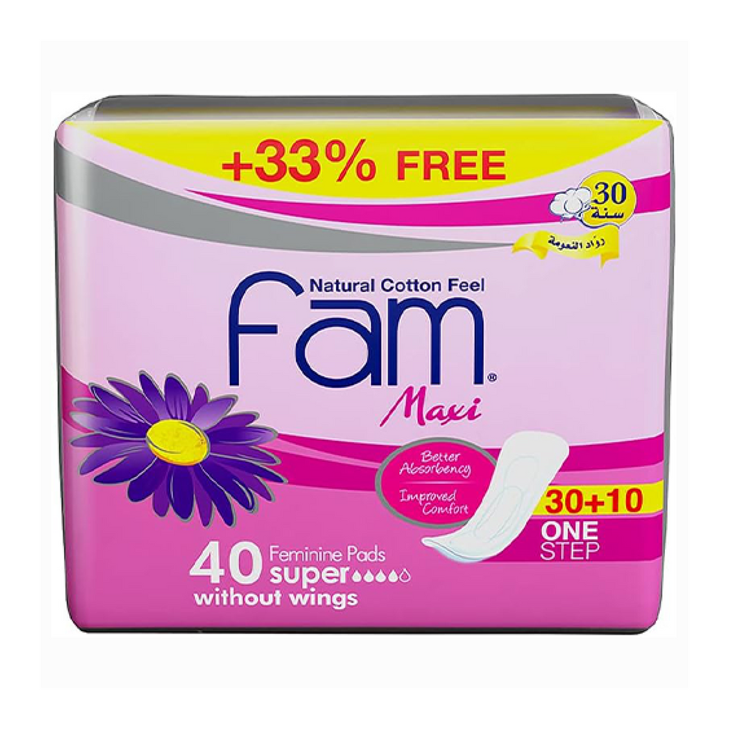 Fam فوط صحية حجم كبير بدون أجنحة - 40 قطعة