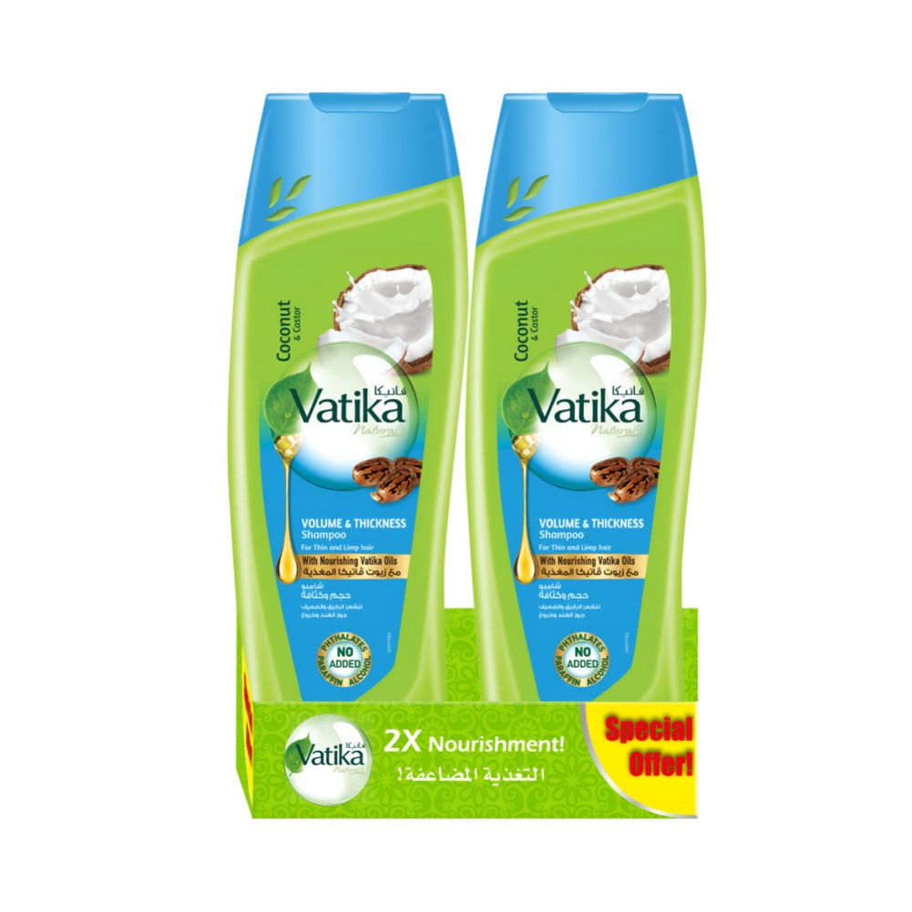Vatika Hair Shampoo 350ml Volume And Thickness With Tropical Coconut Twin Pack