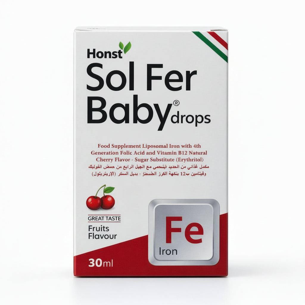 Box of Honst Sol Fer Baby drops on a white background