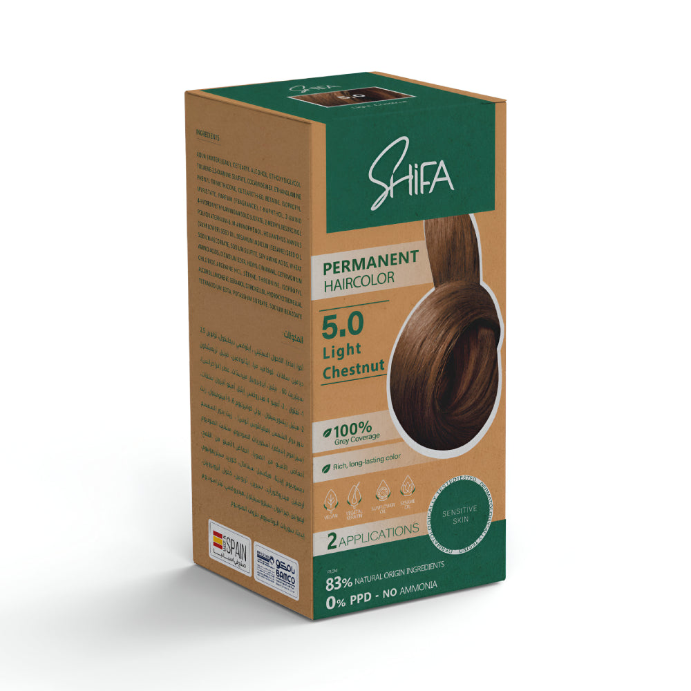 Shifa Permanent Hair Color 100ml 5.0 Light Chestnut