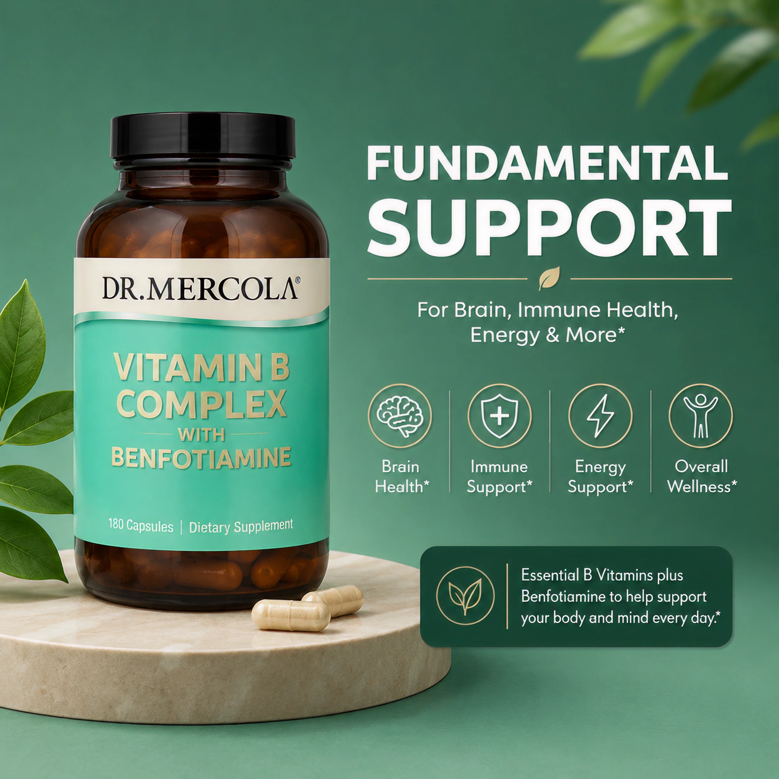 Dr. Mercola Vitamin B Complex with Benfotiamine - 180 Capsules