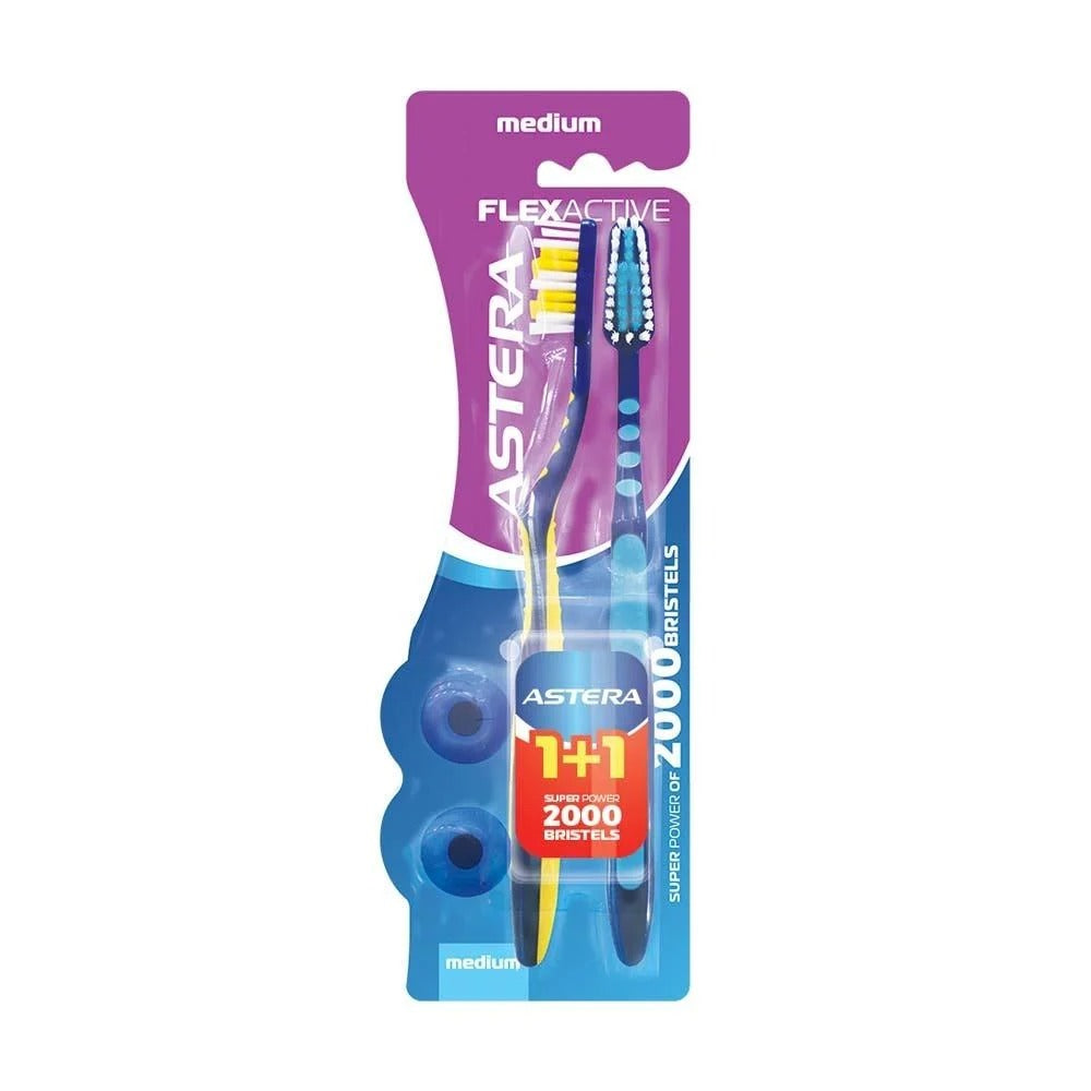 Astera Flex Active Toothbrush 1+1 Medium Bristle - Multiple Colors
