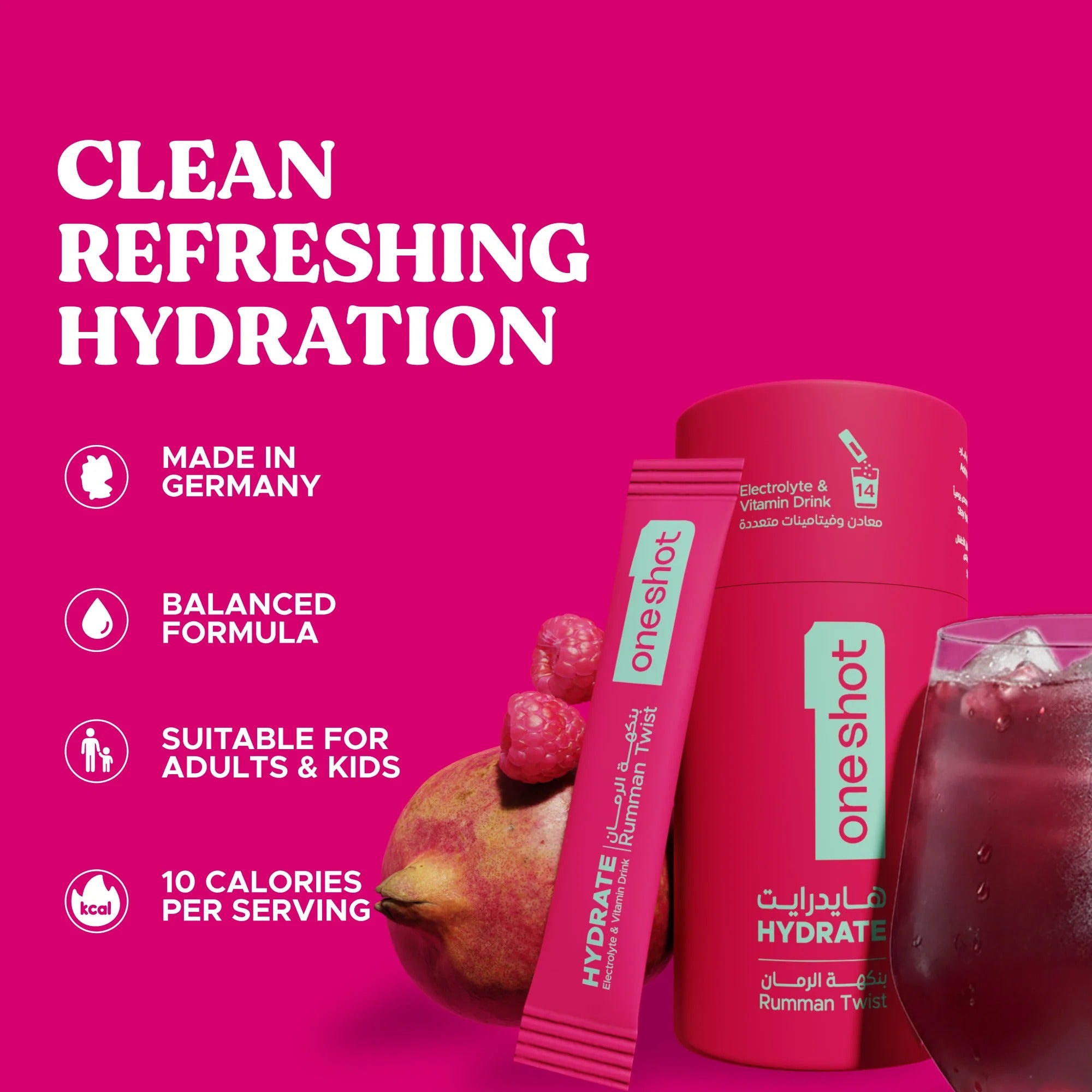 Oneshot Hydrate - Electrolyte Drink - Rumman Twist (14 Sticks)