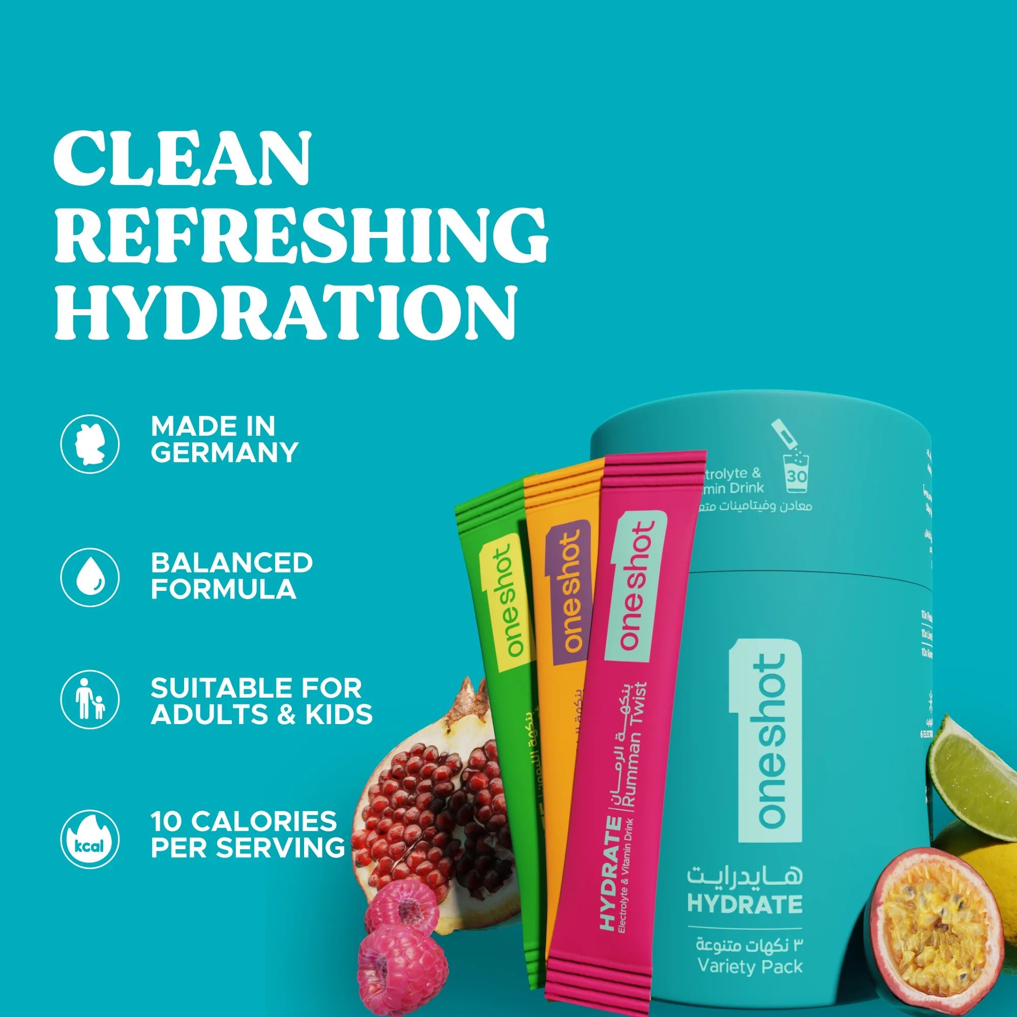 Oneshot Hydrate - Electrolyte Drink - Variety Pack (30 Sticks)