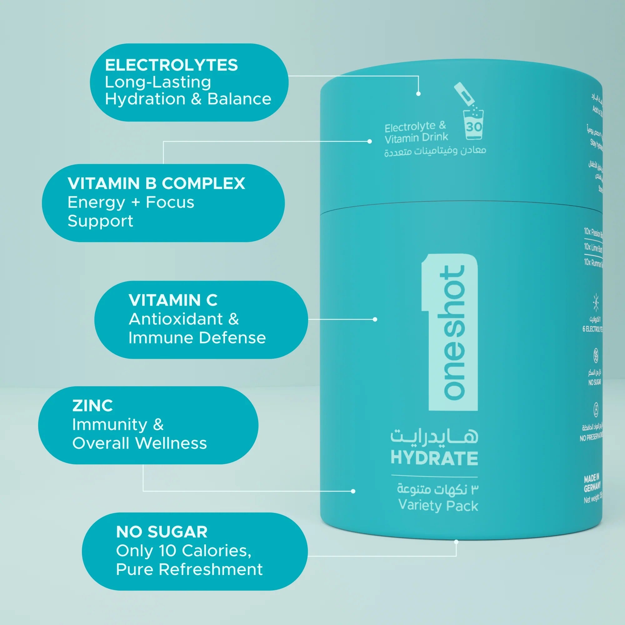 Oneshot Hydrate - Electrolyte Drink - Variety Pack (30 Sticks)