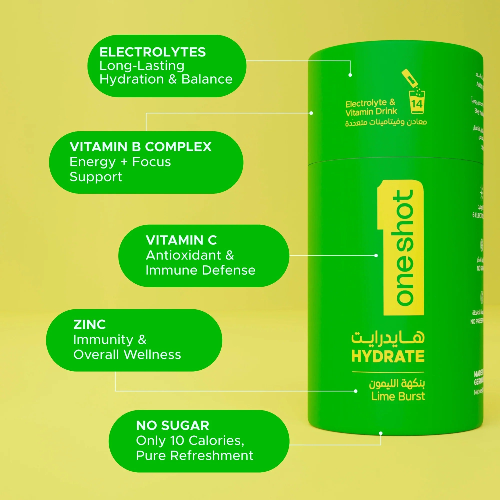 Oneshot Hydrate - Electrolyte Drink - Lime Burst (14 Sticks)