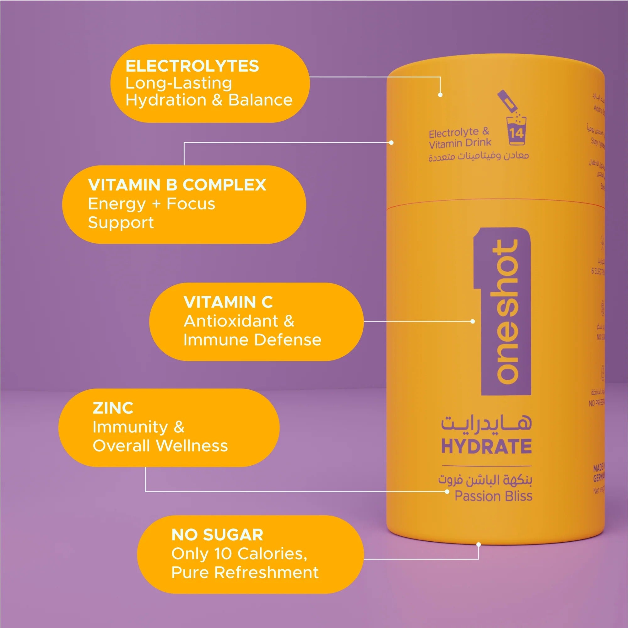 Oneshot Hydrate - Electrolyte Drink - Passion Bliss (14 Sticks)