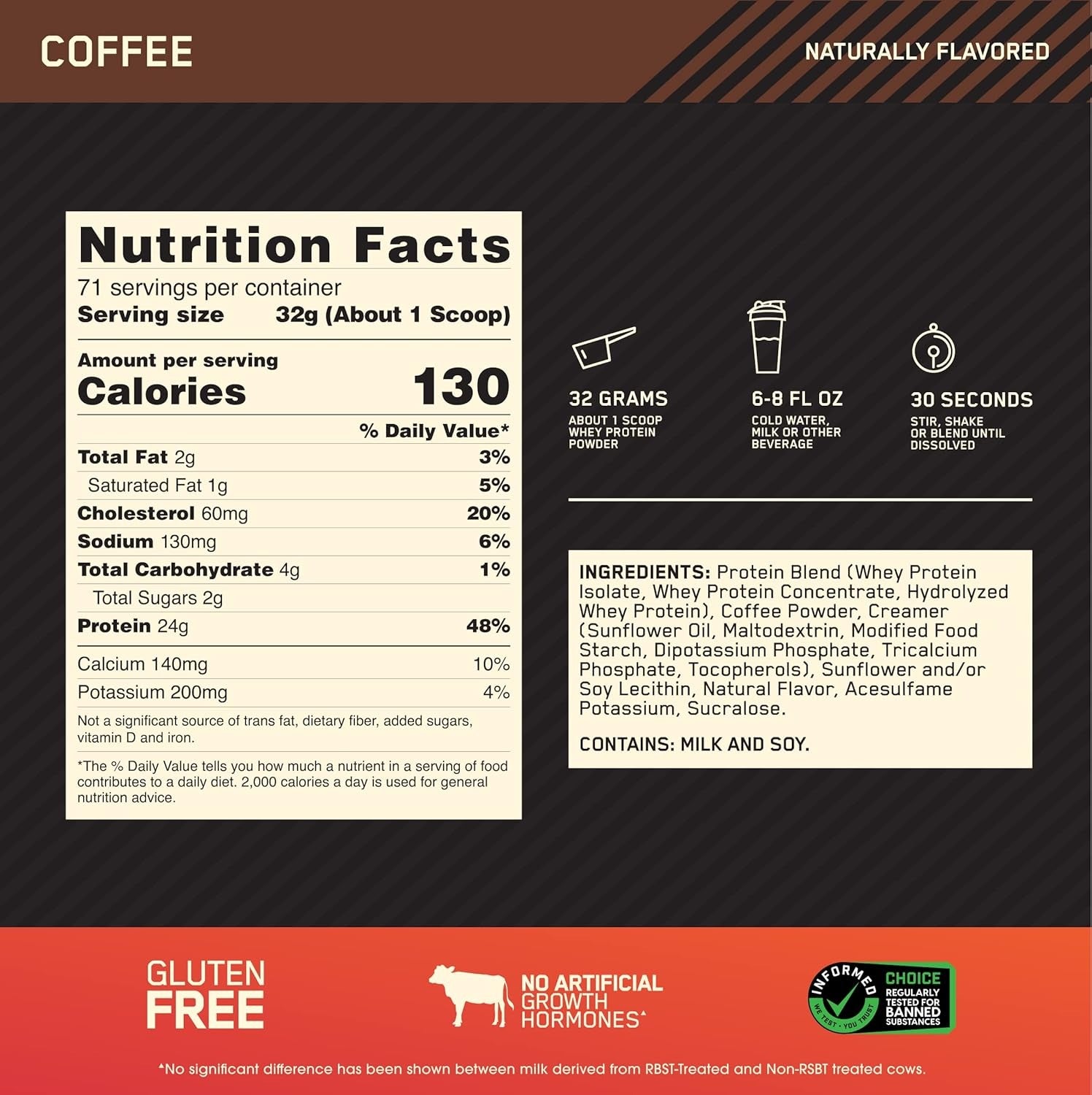 أوبتيموم نيوترشن جولد ستاندرد 100٪ بروتين مصل اللبن بالقهوة 5 أرطال